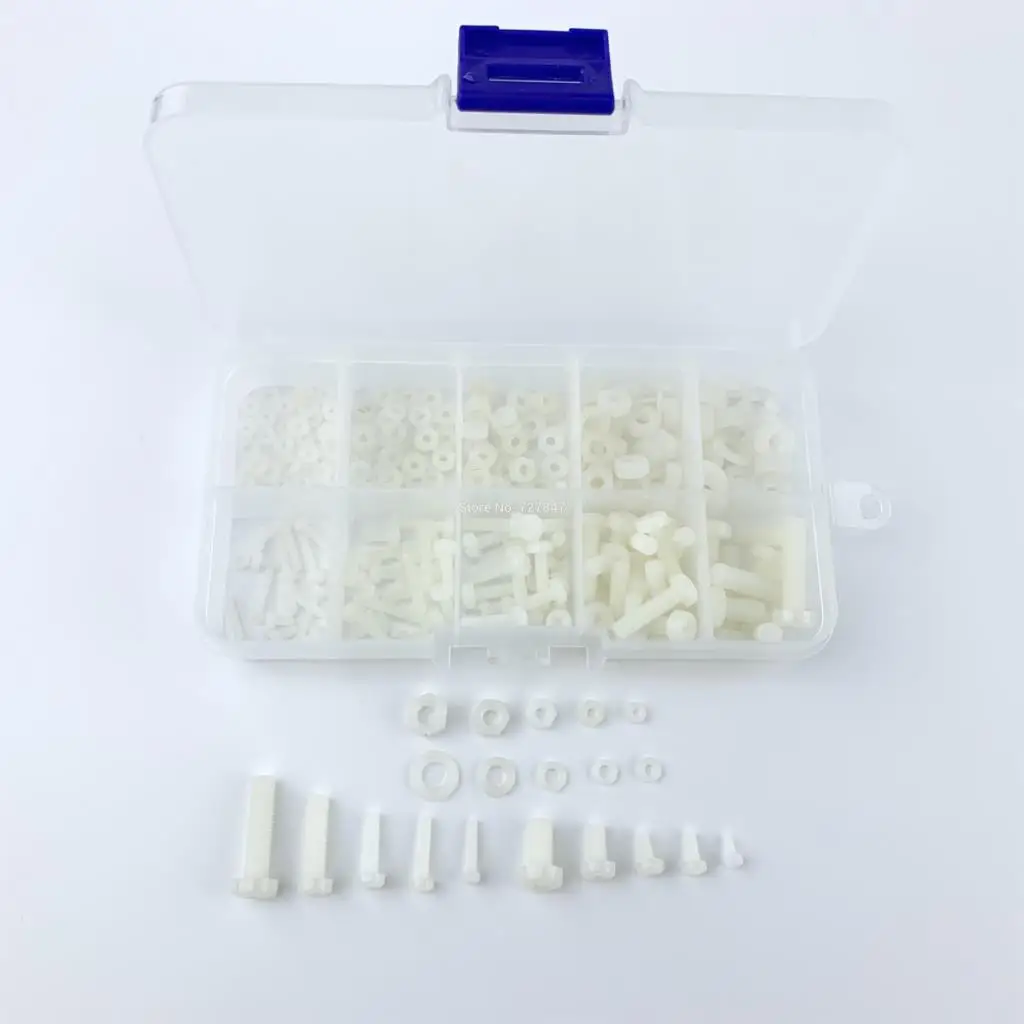 

M2 M2.5 M3 M4 M5 Total 270pcs durable Nylon Screw Nut Washer Assortment Kit Come with Plastic Box For ESC Flight control Kit