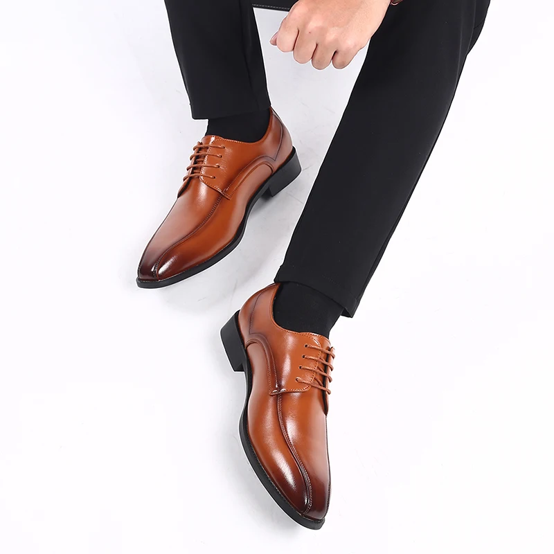 Merkmak/Коллекция года; сезон осень; кожаная мужская обувь с острым носком; модельные туфли на шнуровке; деловая кожаная официальная обувь; вечерние туфли; большие размеры