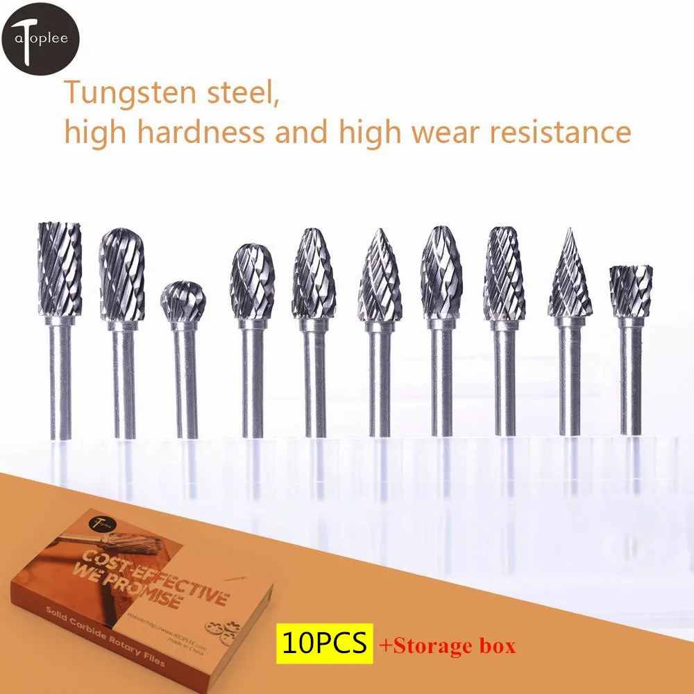 

10Pcs 1/8'' Tungsten Steel Solid Carbide Rotary Files Cutting Burrs for Metal Marble Jade Drilling Carving Engraving Rotary Tool