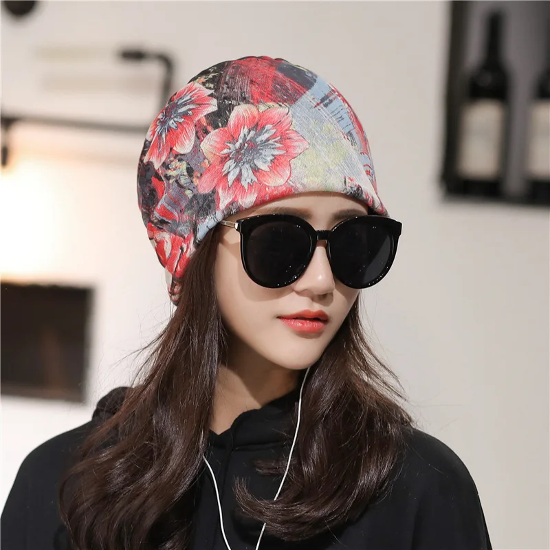 

1pcs Women's gorras Beanies Caps 2020 Summer Cotton mesh prints Splicing elastic Travel Headscarf Ladies Casual Skullies Hats