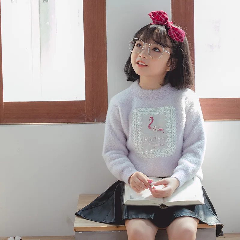 

Girl'S Sweater Pullover 2019 Autumn & Winter New Style Children Faux Mink Cashmere Western Style Thick Children GIRL'S Base