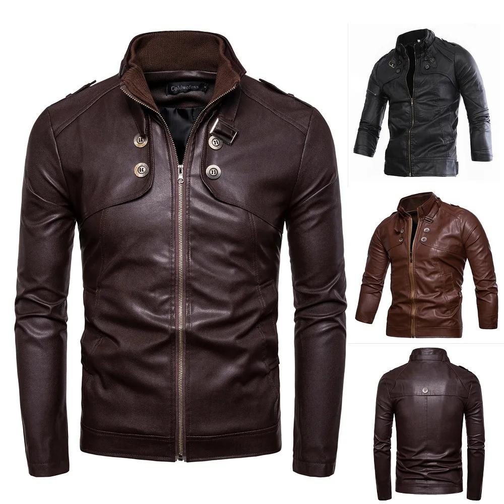 

Men Fake Fur Leather Jacket Men Slim Fit Warm Coat Motorcycle Lambskin Standing Collar Genuine Leather Coat