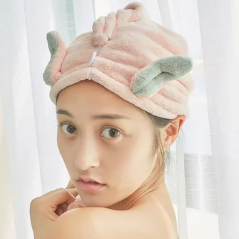 

2019 new hot Super Absorbent Thickening Rabbit Hair Drying Towel Head Wrap Hat Coral Fleece Hair Cap