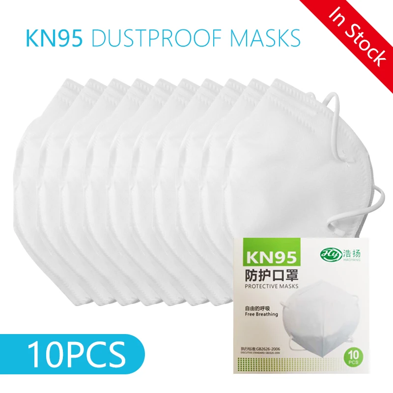 

10PCS KN95 Anti Virus Mask Anti NCoV PM2.5 Dustproof Masks Antivirus Influenza Bacterial Respirator N95 Anti fog Haze Mask white