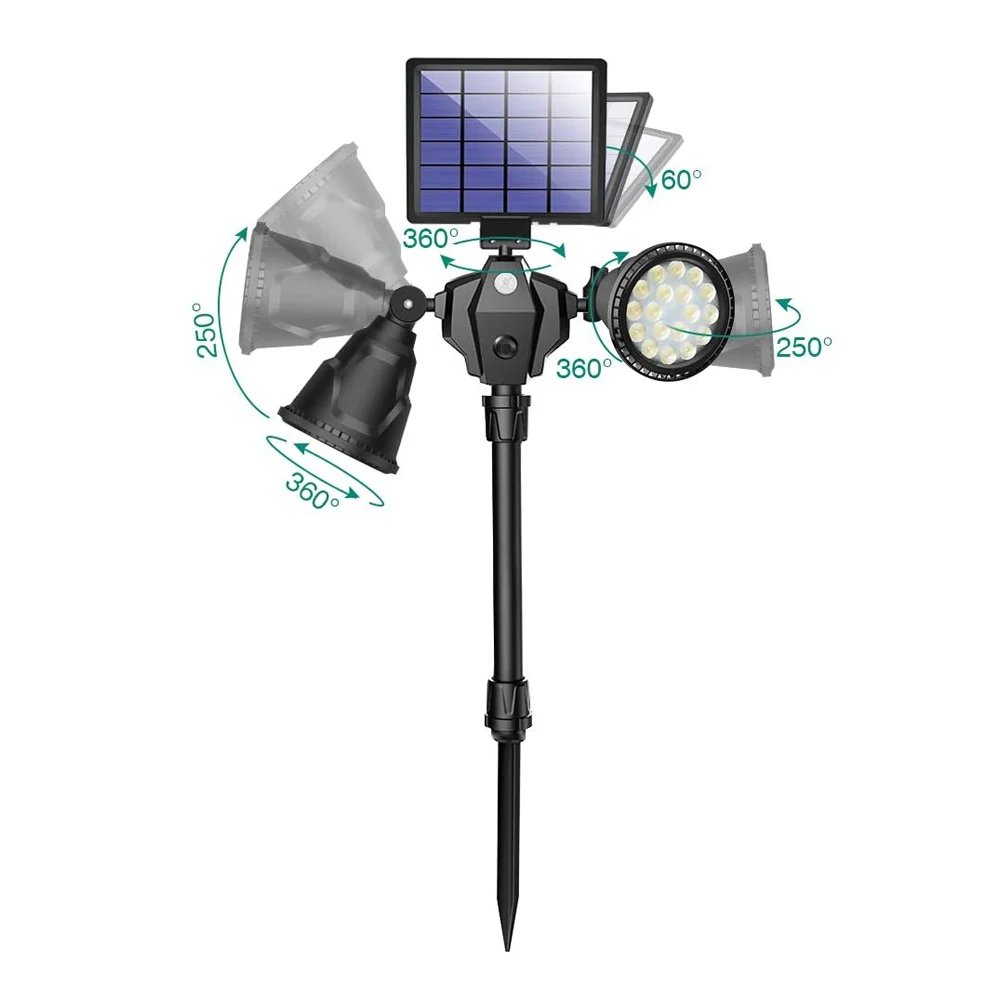 Солнечный Точечный светильник s с двойной головкой 36 светодиодный на солнечной