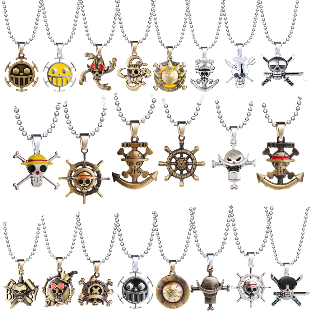 Collar de Anime japonés de Luffy, colgante de Metal con calavera pirata, cadena de cuentas, gargantilla de para Cosplay, regalo de joyería, recuerdo|Collares de cadena| - AliExpress