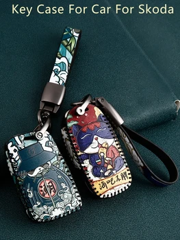 

Leather Car Key Case for SKODA Octavia Kodiaq Karoq KAMIQ Rapid Fabia Superb Yeti Remote Cover Keychain Holder Auto Accessories