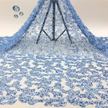 

African Sequins Lace Fabric 2020 High Quality Lace French Embroidery Tulle Lace Fabric For Nigerian Wedding Party