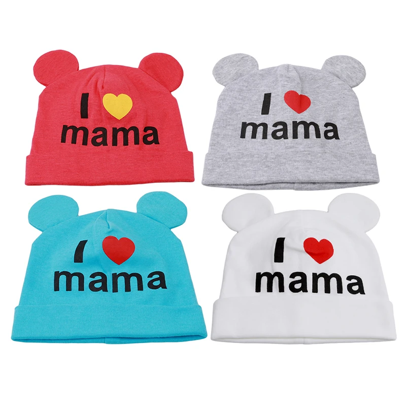 New Spring Autumn Baby Cap Knitted Warm Cotton Soft Beanie Hat For Toddler Baby Kids Girl Boy I LOVE MAMA Print Baby Hats