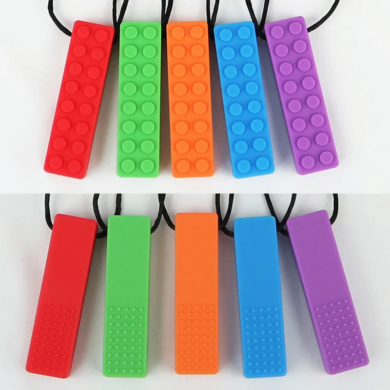 1Pc Sensory Chew Necklace Brick Chewy Kids Silicone Biting Pencil Topper Teether Toy, Silicone teether for children with autism 5