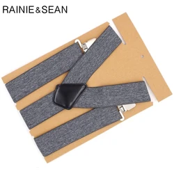 RAINIE SEAN Wide Suspender Belt Men 5cm Mens Braces For Trousers 3 Clips Elastic Brand Male Adult Suspenders For Shirt 120cm