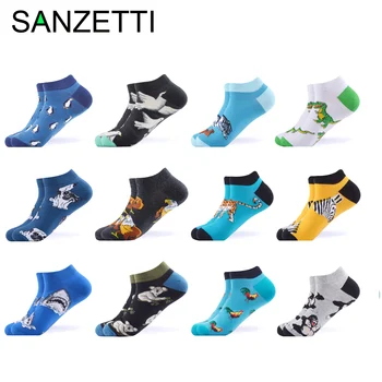 

SANZETTI 6-12 Pairs/Lot Men's Ankle Socks Casual Summer Animals Happy Funny Combed Cotton Short Sock Wedding Party Dress Socks