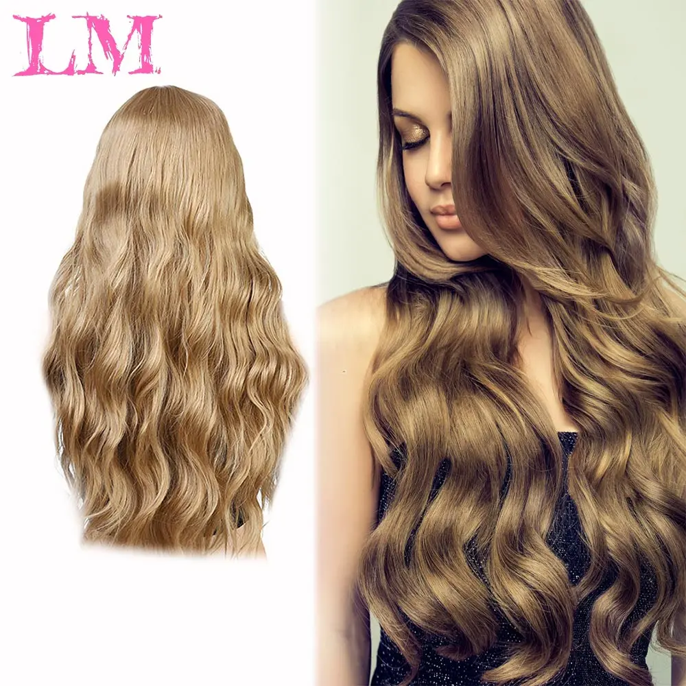 

LM resistant African American long wavy hot silk wig with bangs of gold, pink, and green synthetic wig for women watch Cosplay