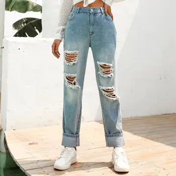 

Size XS-L Summer Hole Ripped boyfriend Jeans For Women Jeggings Cool Denim High Waist Skinny Jeans Pants Pencil Casual Trousers