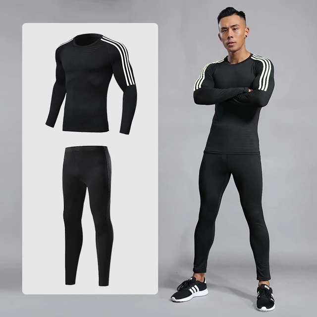 US $9.69 2019 Men Sports Suit Sets Long Sleeve Running Quick Dry Basketball Gym Jogging Suit Sport Yoga Fitn