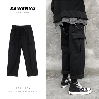 

Plus Velvet Thick Overalls Men's Fashion Casual Multi-pocket Overalls Trousers Man Streetwear Hip-hop Loose Straight Trousers