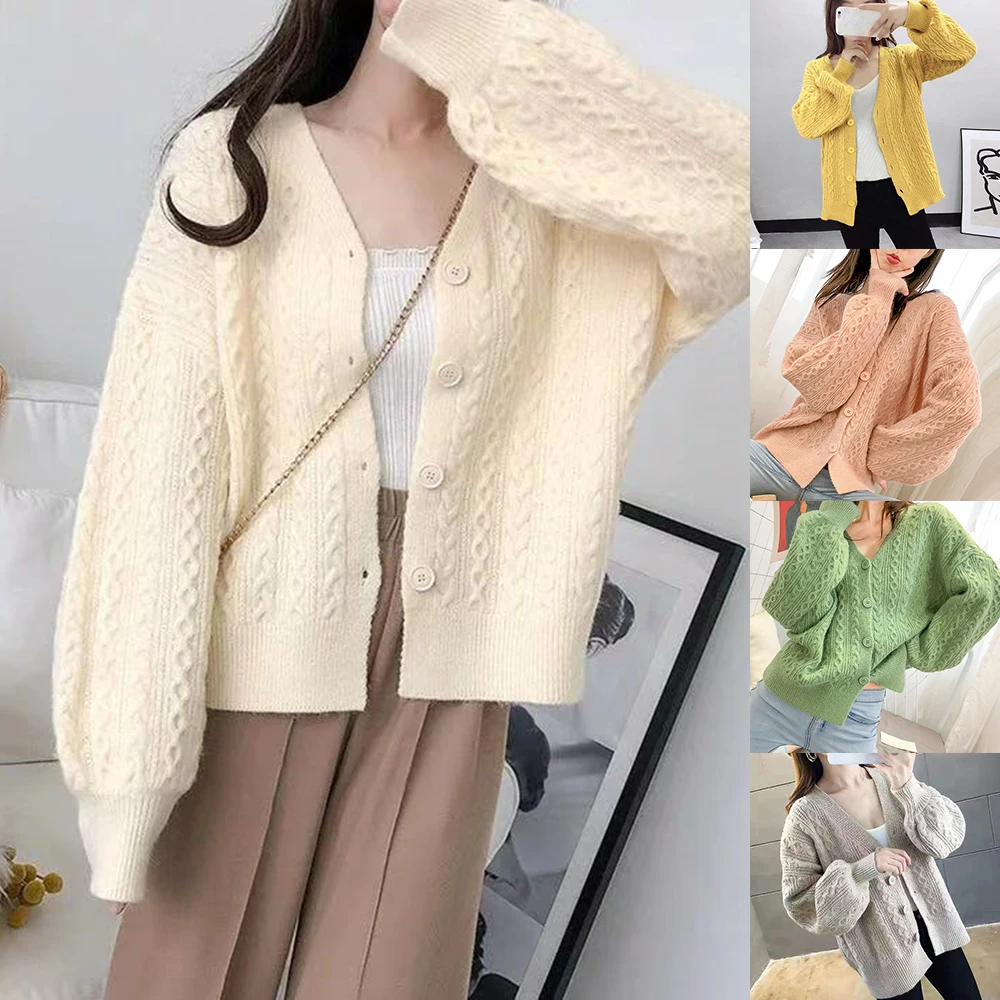 

Puimentiua Korean Style Short Knitted Coat Women Candy Color Sweater Cardigans For Cute Girl Loose Buttons Sweter Jumpers Mujer