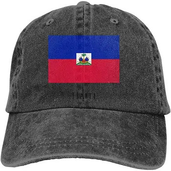 

Unisex Adults Vintage Washed Baseball Cap Adjustable Dad Hat - Haiti Flag Black