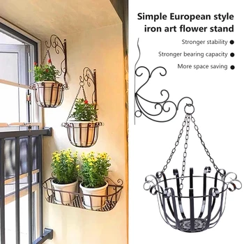 

1Pc Indoor Iron Art Basket for Flowers Suspended Flower Stand Basket Flower Stand for Wall