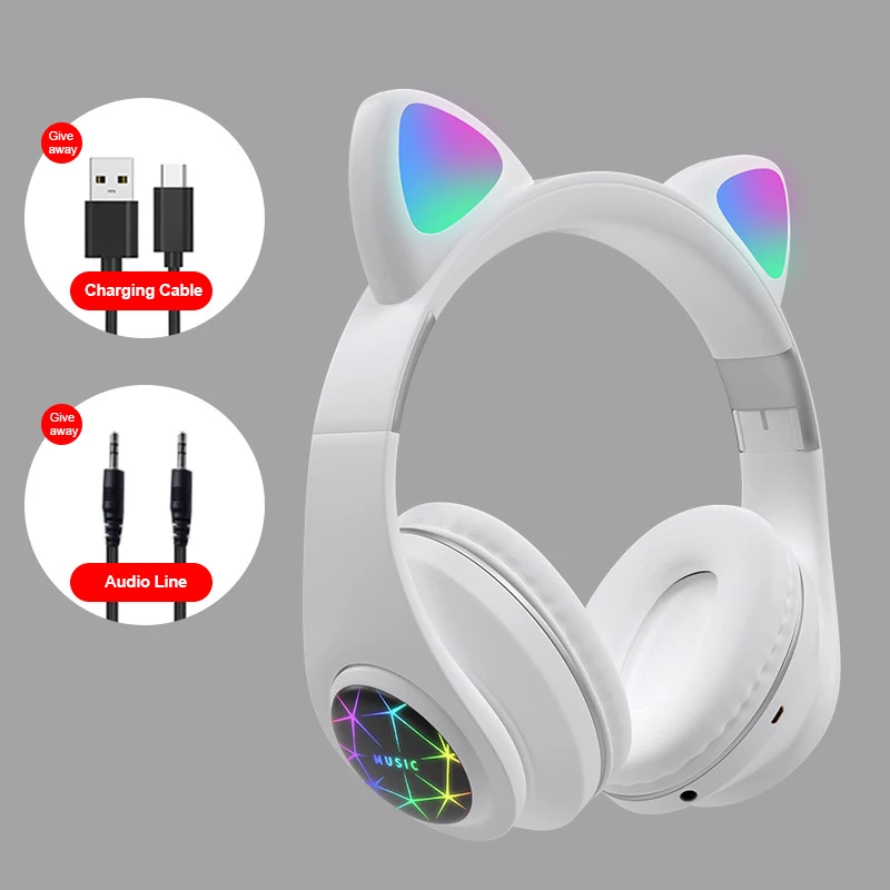 Cat Ear Headphones Bluetooth 5 0 Noise Cancelling Adults Kids girl inpods Headset gaming Support Card FM Radio With Mic Gift