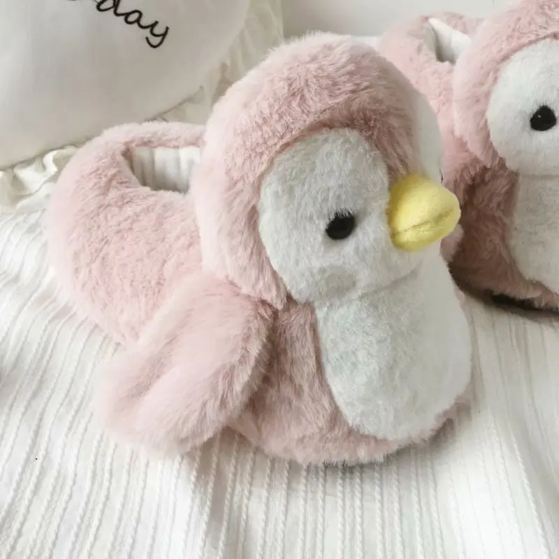 Cartoon penguin slippers winter warm soft plush house shoes plush toy gift home shoes warm slippers