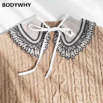 

Korean Version Of The New Women's Fake Collar Black And White Yarn Lace Embroidered Shirt Collar Tie
