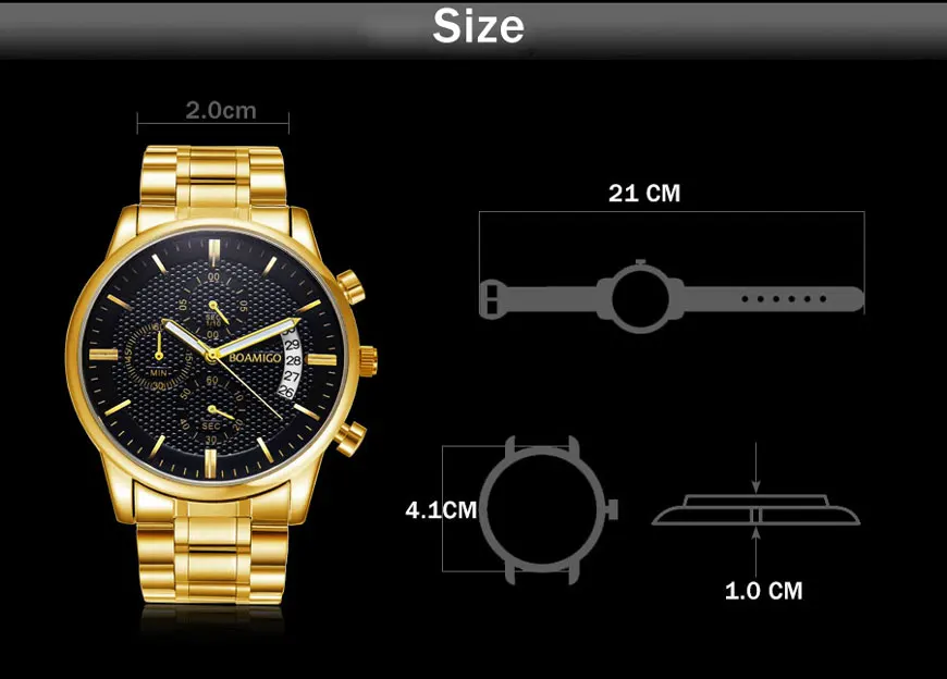 BOAMIGO мужские часы с хронографом спортивные мужские s часы лучший бренд класса люкс водонепроницаемые полностью Стальные кварцевые золотые часы мужские Relogio Masculino