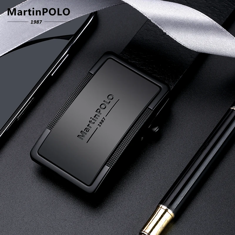 

MARTINPOLO Luxury Genuine Leather Belt men Retro Cowhide Strap for jean Automatic Buckle Belts with Gift box Black MP01001P