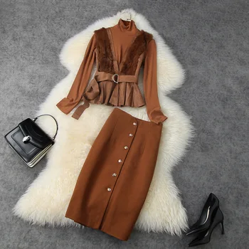 

European and American women's wear 2020 winter new style Long-sleeved knit sweater Wool vest skirts Fashion suits