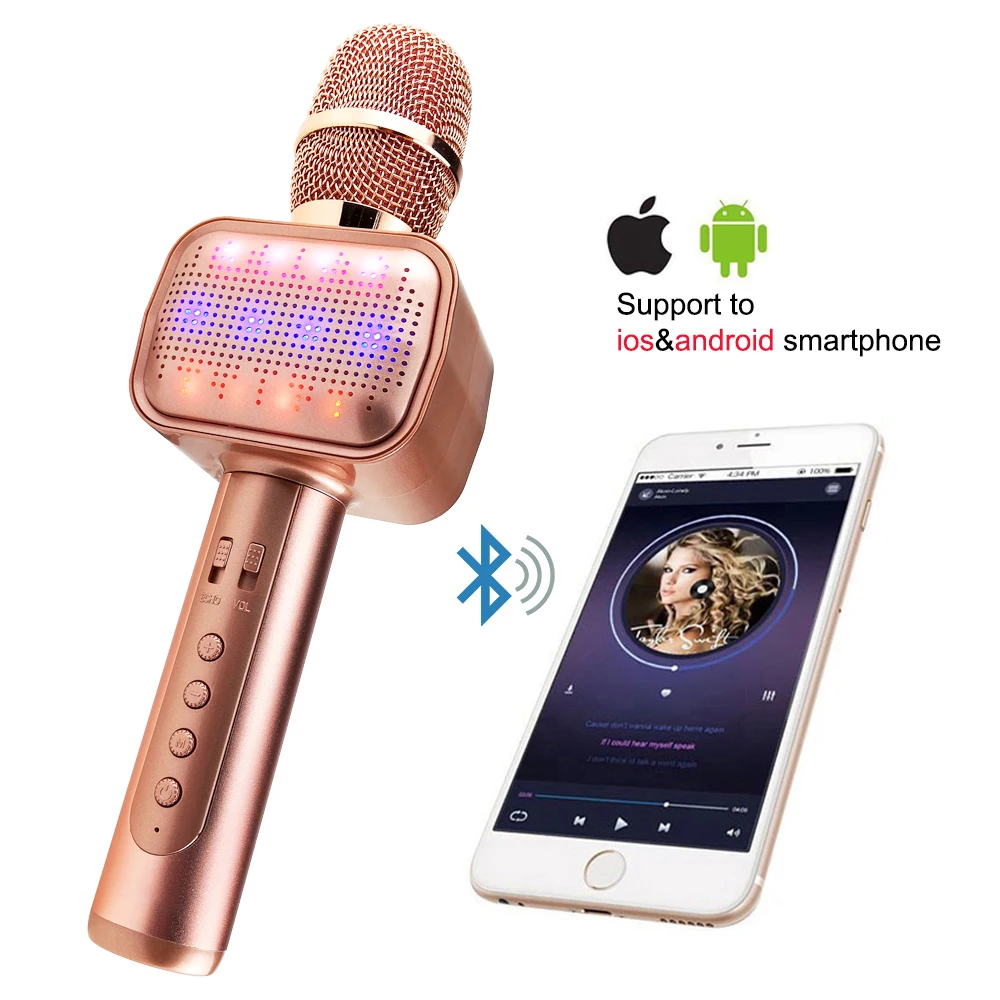 Беспроводной микрофон для караоке светильник дискотеки ручной Bluetooth динамик