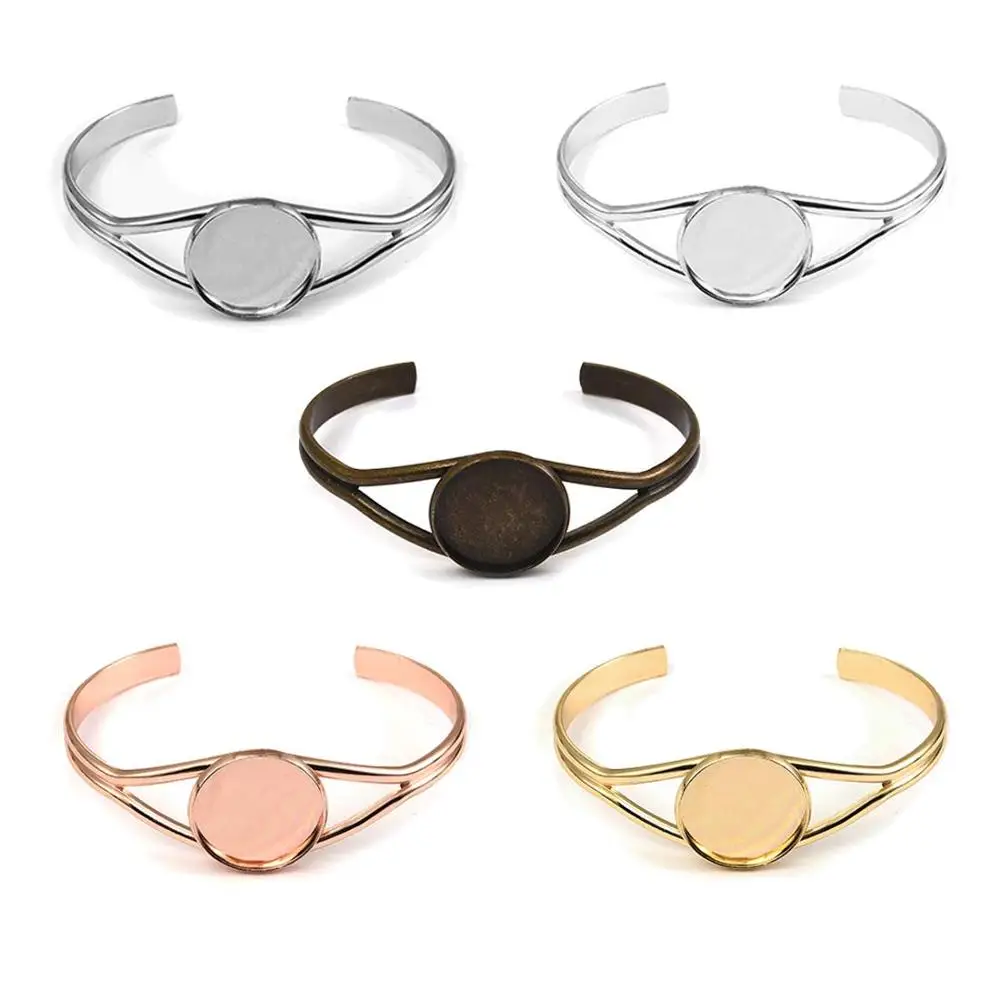 

5pcs Metal Adjustable Cuff Bangle Bracelet Blanks Base Setting Cabochon 20mm Cameo Bezel Tray Connectors for DIY Jewelry Making