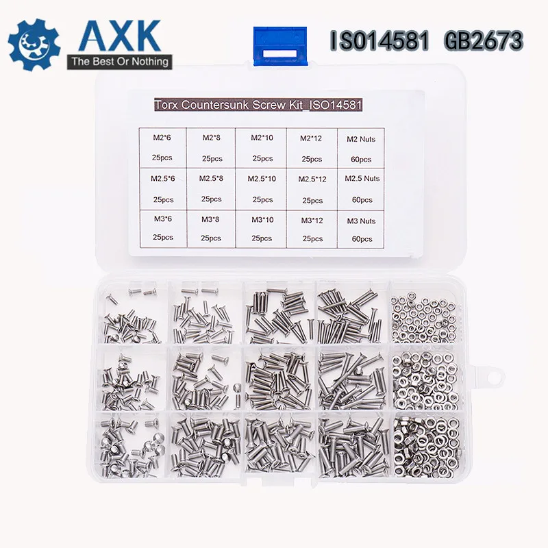 

480Pcs/set ISO14581 GB2673 M2 M2.5 M3 304 Stainless Steel Torx Screw Six-Lobe Flat Head Machine Security Screws Kit DT