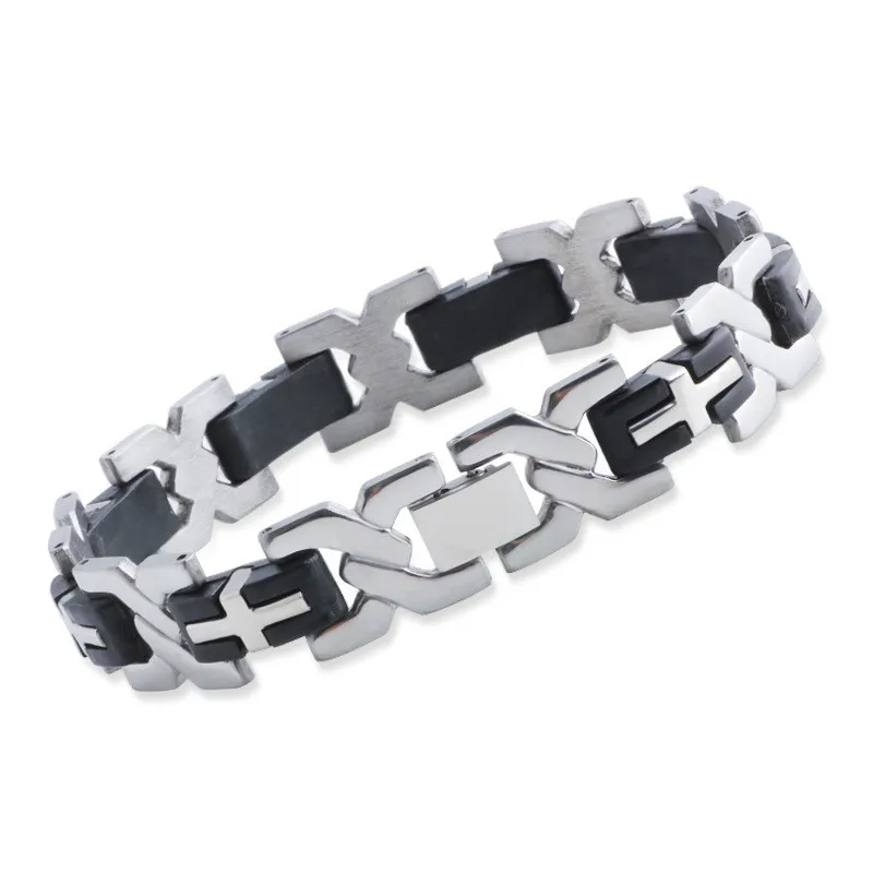 

MD Stainless Steel Bracelet Personality Clap Punk Simple Titanium Steel Bracelet Silica Gel Bicycle Chain Bracelet