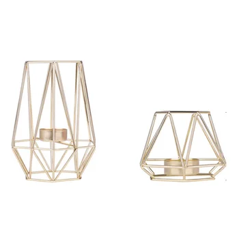 

2 Pcs Metal Hexagon Shaped Tea Light Votive Candle Holders, Hollow Tealight Candle Holders Gold (S + L)