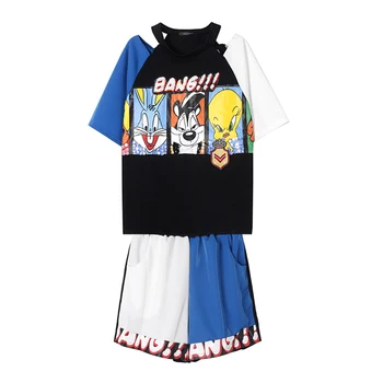 

Thailand tide brand 2020 summer new style Hong Kong style cartoon sequins niche design loose shorts suit women