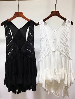 

high quality women emboridery vest blouse tops female hollow tops 2 color rmsx 5.22