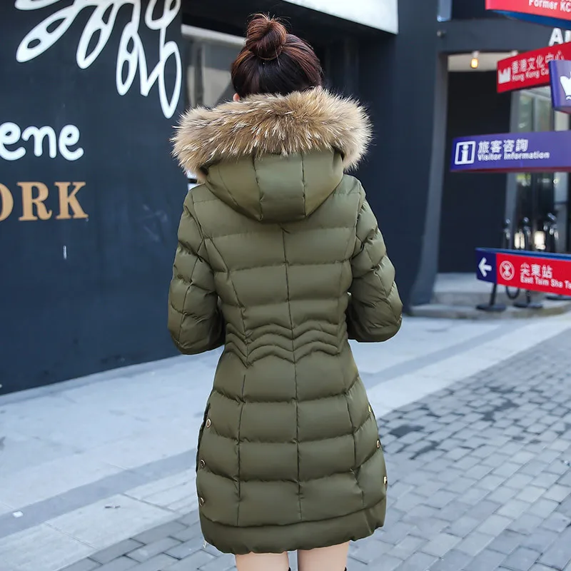 

2016 Winter New Style Hooded with Raccoon Fur Collar Mid-length Waist Hugging Slimming Zipper WOMEN'S Cotton-padded Clothes Kore