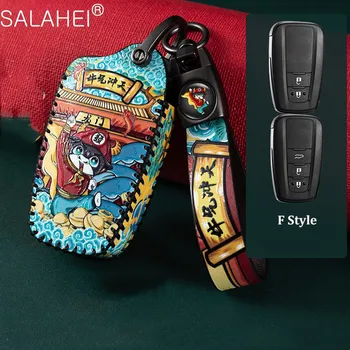 

Genuine Leather Car Key Cover Case For Toyota Camry Corolla C-HR CHR Prado 2018 2 3 Button Auto Key Shell Keychain Accessories