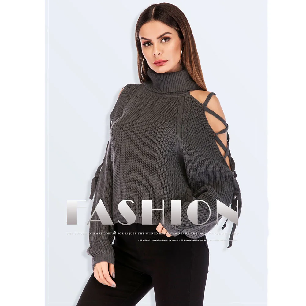 

2019 New Style Woman Clothes Sexy Strapless Off-the-shoulder Women's Turtleneck Loose Wool Europe and America