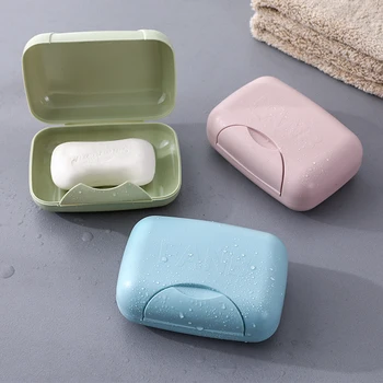 

1pcs Hot Portable Sealed Soap Box With Cover Soap Draining Dish Bathroom Shower Simple Soap Case Household Bathroom gadgets