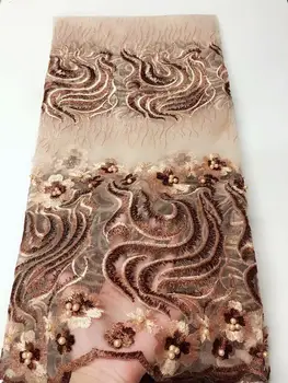 

Gold Embroidered Nigerian Lace Fabric Bridal High Quality French Tulle Lace Fabric For Women Dress FJU23