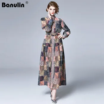 

Banulin High Quality Newest Fashion Runway Maxi Dress 2020 Spring Women Long Sleeve Retro Art Print Elegant Vintage Long Dress