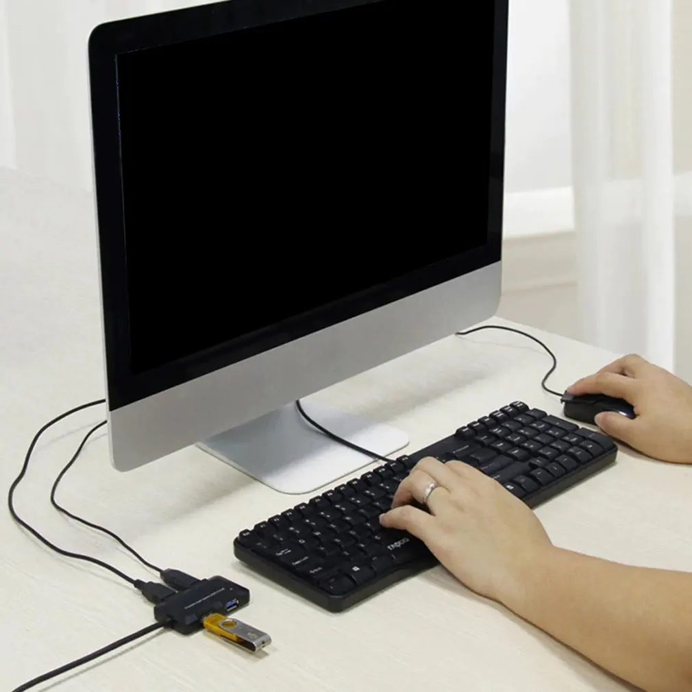 4 порта USB 3,0 Супер Скоростной концентратор питание портативный тонкий Встроенный кабель расширения данных синхронизации зарядки адаптер