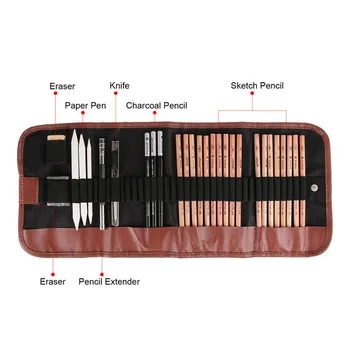 

29 pcs Graphite Charcoal Pencils Erasers Extender Holder Knife Paper Cutter with Bag Painting Sketching Pencil Set Art Supplies