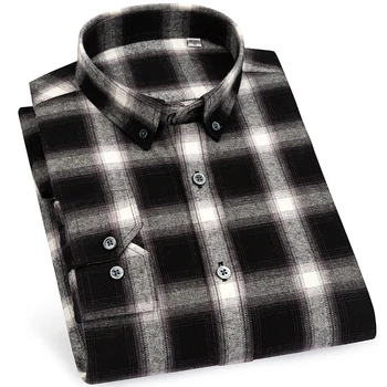 

Hot Sale 100% Cotton Long Sleeve Plaid Mens Shirt Casual Button Down Clothing Brand camisa masculina Slim Fit No-Pocket Shirt
