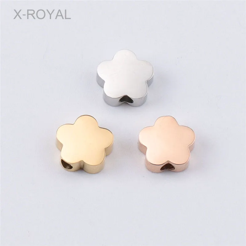 

X-ROYAL 10Pcs/lot Stainless Steel Plum blossom Shape Loose Beads 7.8*8mm Flower Spacer Beads Connectors DIY Jewelry Findings
