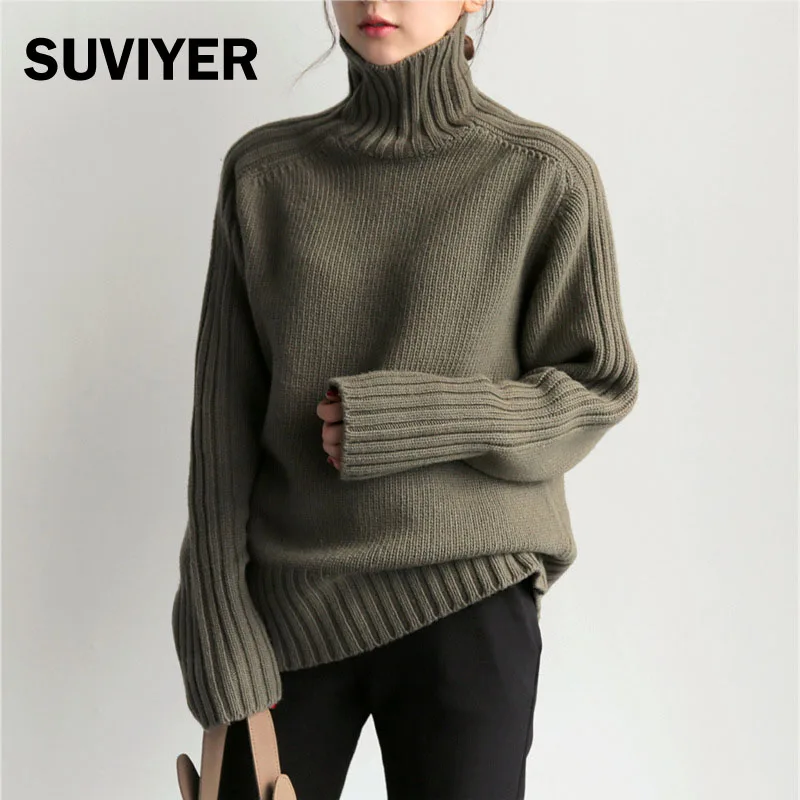 

[SUVIYER] Autumn Winter Knitted Sweater Women And Pullover Long Sleeve Turtleneck Fashion Oversize Korean Style