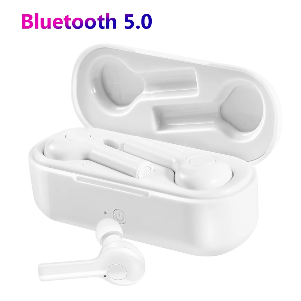 Bluetooth 5,0 Наушники Беспроводные спортивные Bluetooth гарнитура с зарядным устройством микрофон для смартфона - Цвет: white