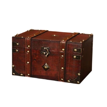 

HLZS-Retro Treasure Chest Vintage Wooden Storage Box Antique Style Jewelry Organizer for Jewelry Box Trinket Box
