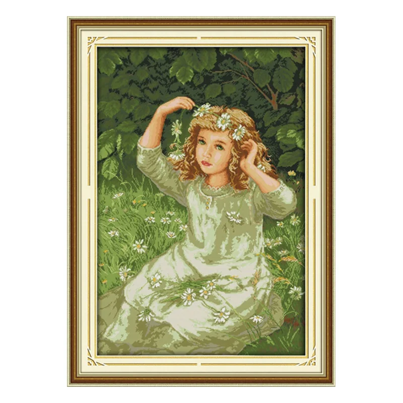 The Girl With Garland Printed Cross Stitch Kits Pattern Embroidery Sets 11CT 14CT DIY Handmade Needlework Craft Home Decorations | Дом и сад